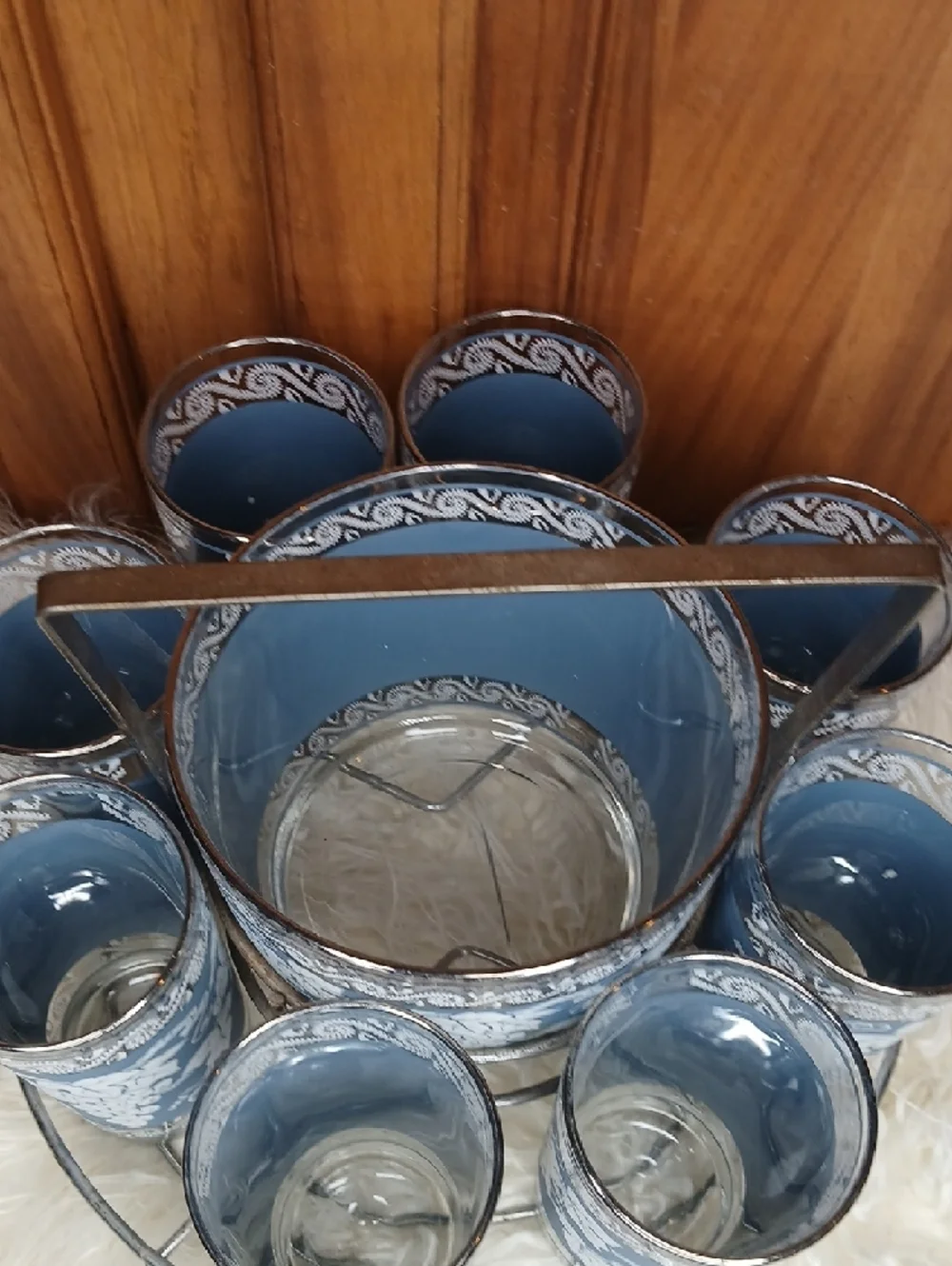 Blue Floral Glass Tumbler Set with Carrier